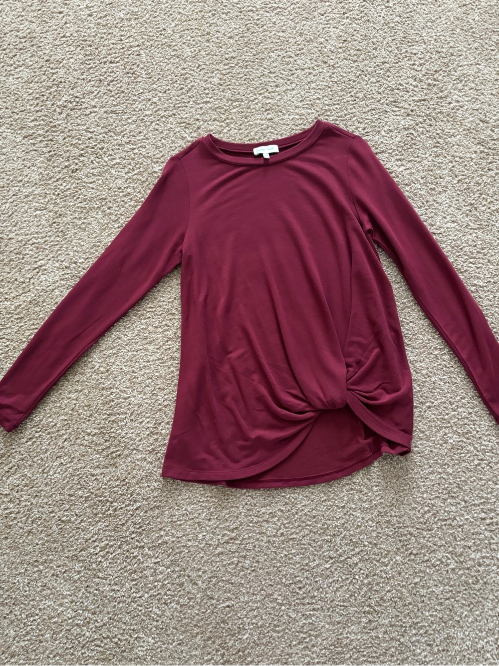 Grace & Lace Long Sleeve Twist Hem Top - Burgundy